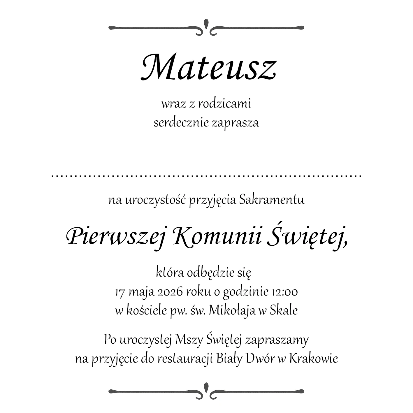 Linie dekoracyjne do wewnętrznej kartki zaproszenia na komunię