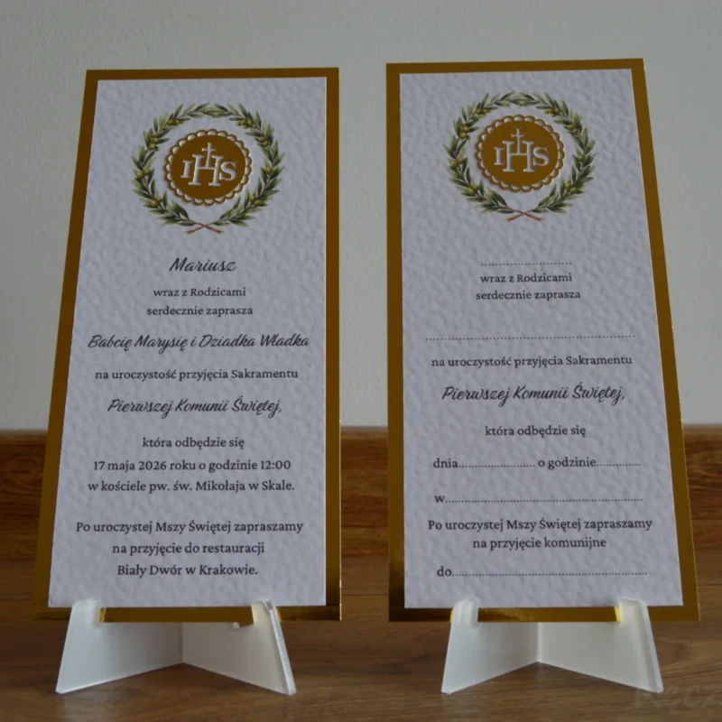 Zaproszenie komunia - Złota tafla